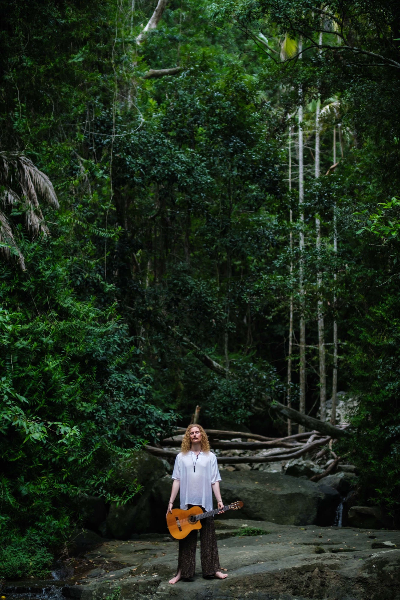 Alexander standing in a deep rainforest setting.